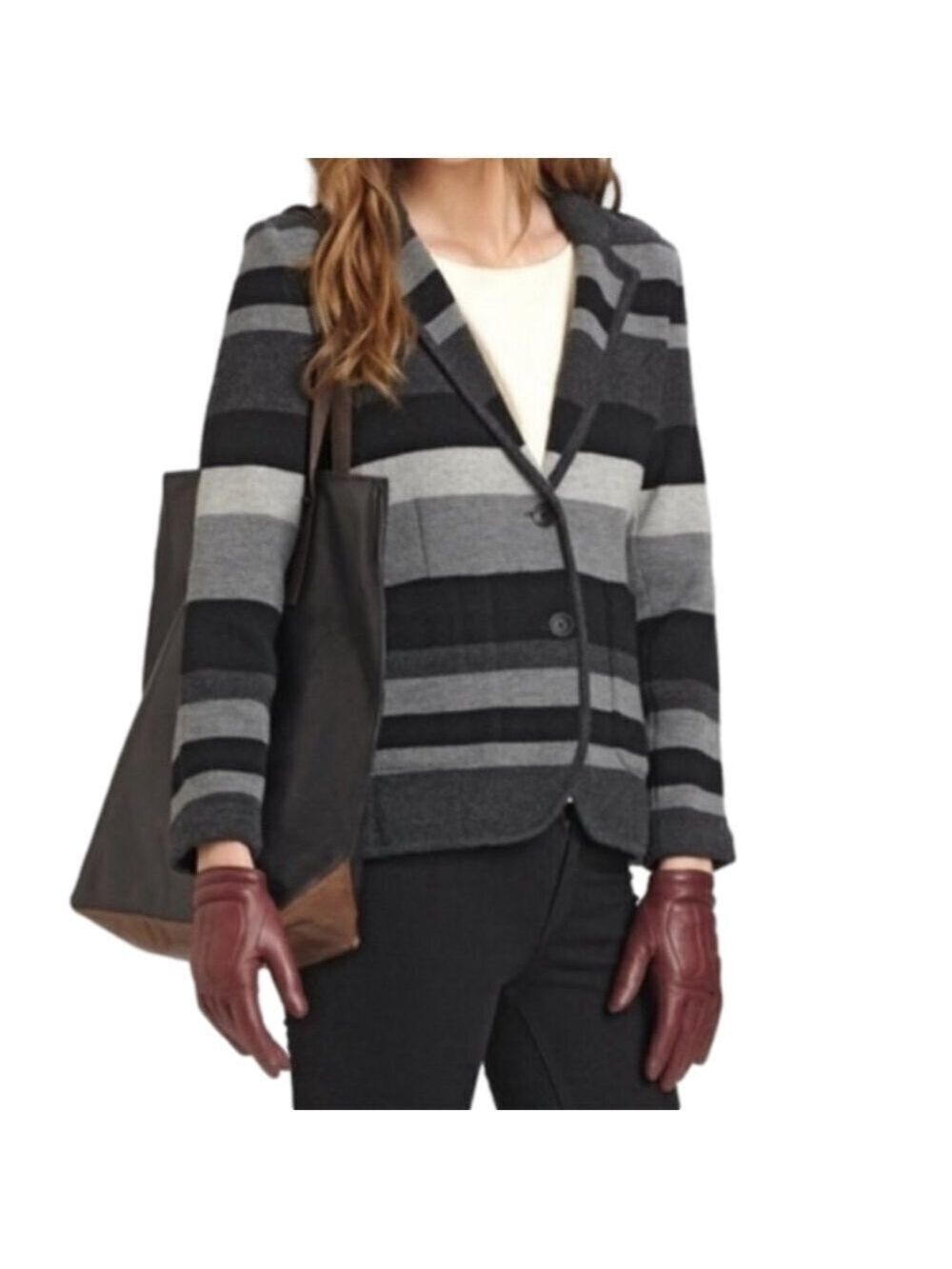 Rag & Bone 100% wool grey striped fitted knit old money blazer jacket